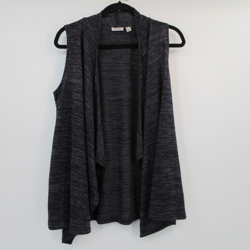 LOGO Lori Goldstein Womens Small Charcoal Space Dye Open Front Waterfall Vest